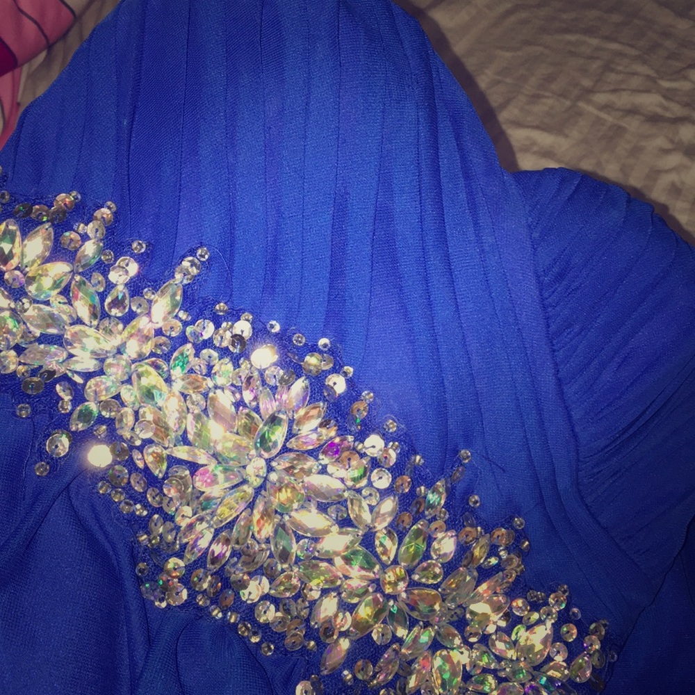 Homecoming/prom dress blue & sliver gems on waist